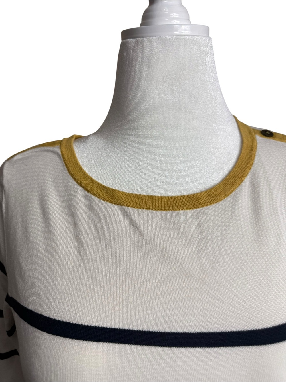 Pendleton Cream and Navy Striped Long-Sleeve Top with Mustard Trim size small - Picture 3 of 11